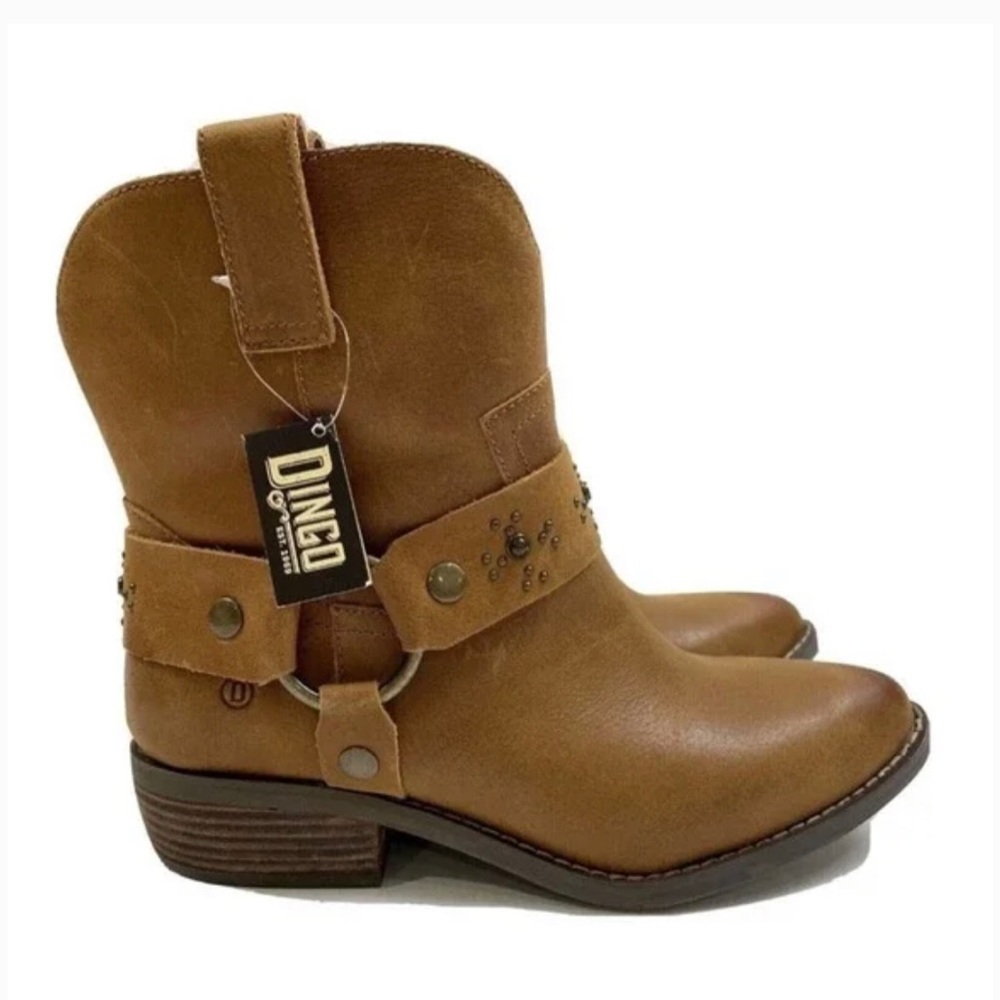 Dingo Sierra Tan Leather Harness Western Cowboy Boots Studded Brown 6.5 New